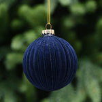 Flocked Midnight Blue Glass Bauble - L Midnight Blue Flocked Glass Bauble 8CM Accessories Sterling Home 1