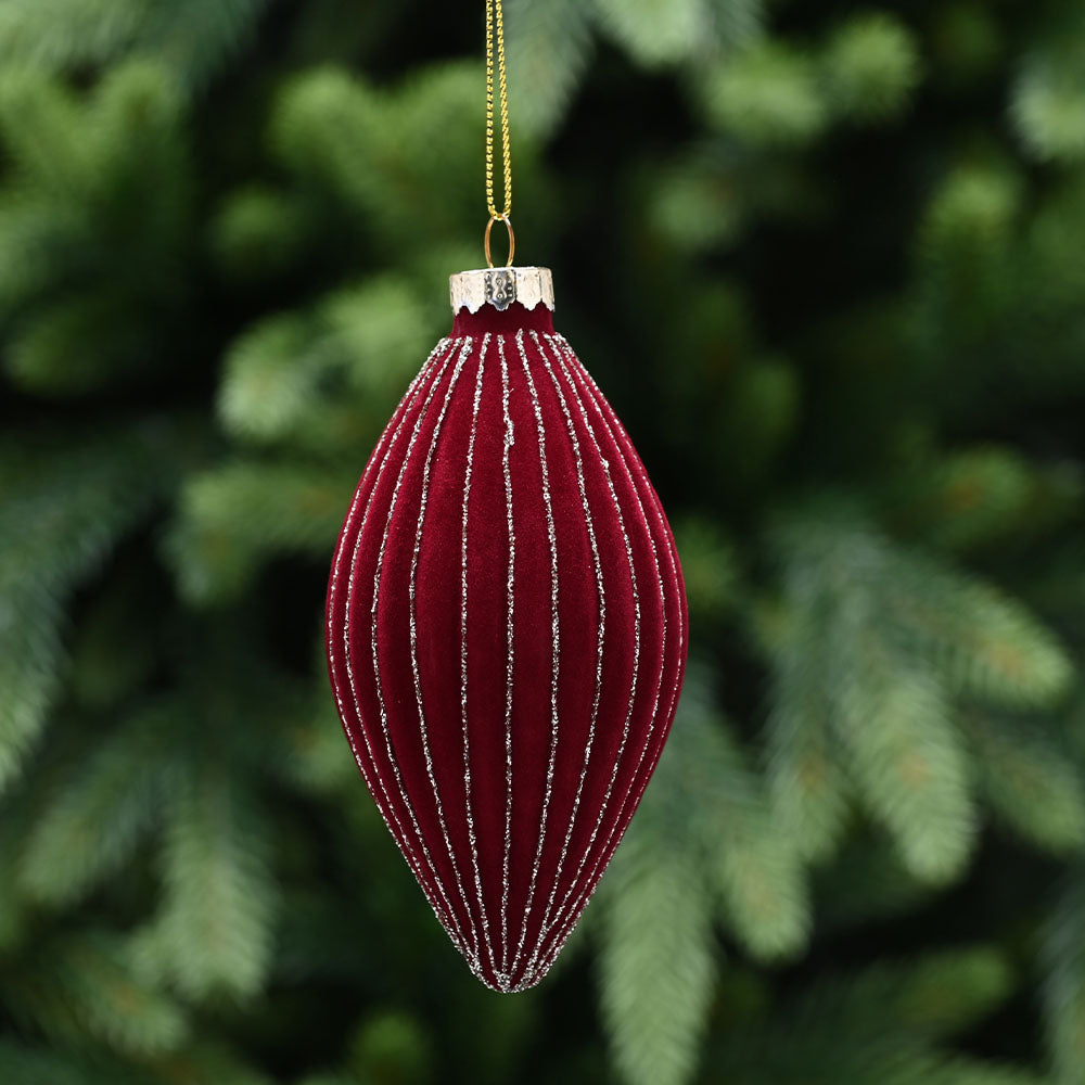 Teardrop Burgundy Red & Gold Glass Bauble - C Burgundy Gold Teardrop Glass Bauble 13CM Accessories Sterling Home 1