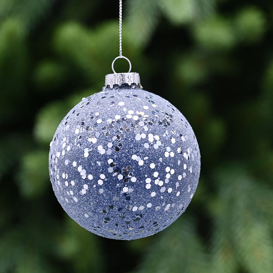 Glitter Encrusted Blue Glass Bauble - L Blue Glitter Encrusted Glass Bauble 8CM Accessories Sterling Home 1