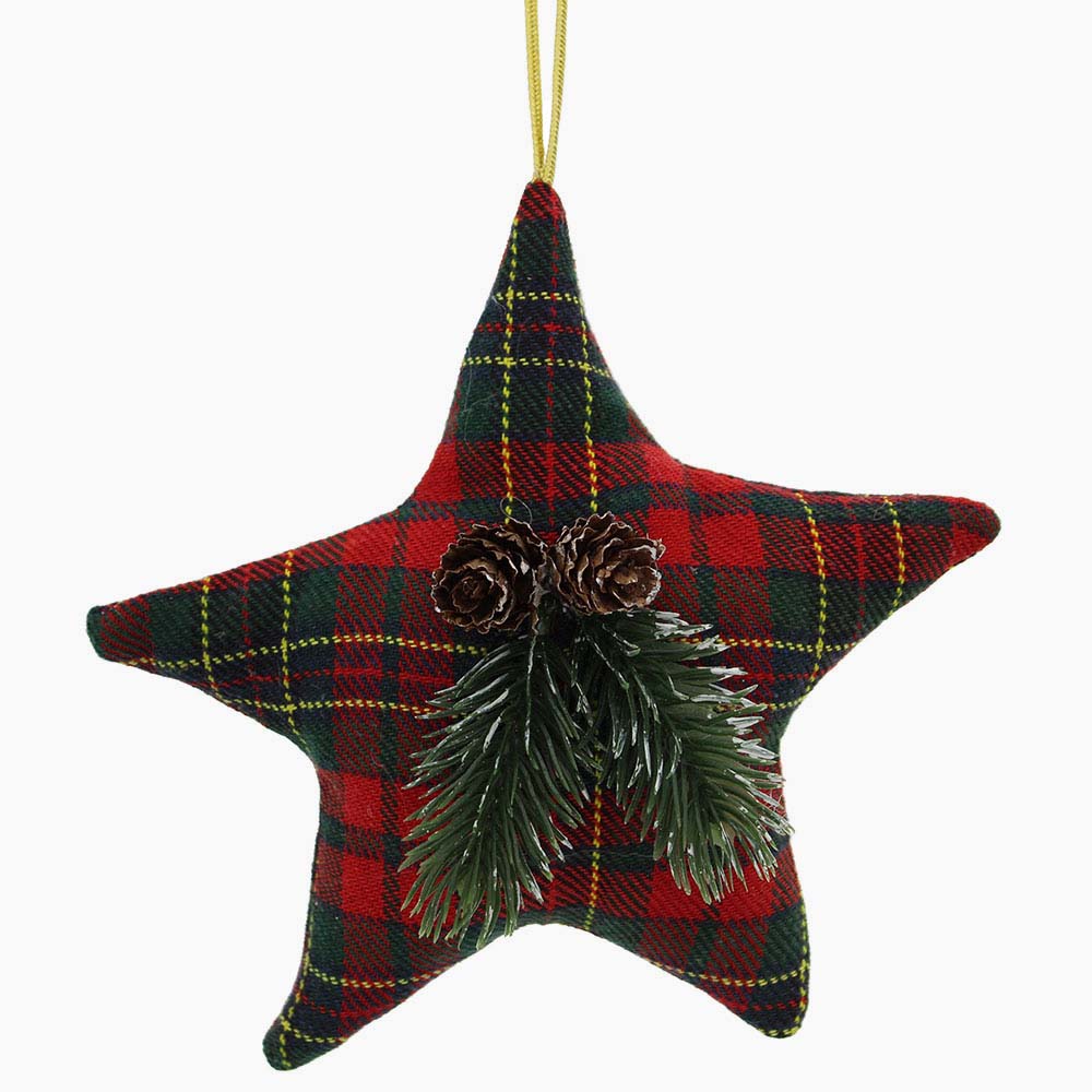 Tartan Star Shatter Proof Bauble - C Green Red Tartan Fabric Star Bauble 15CM Accessories Sterling Home 1
