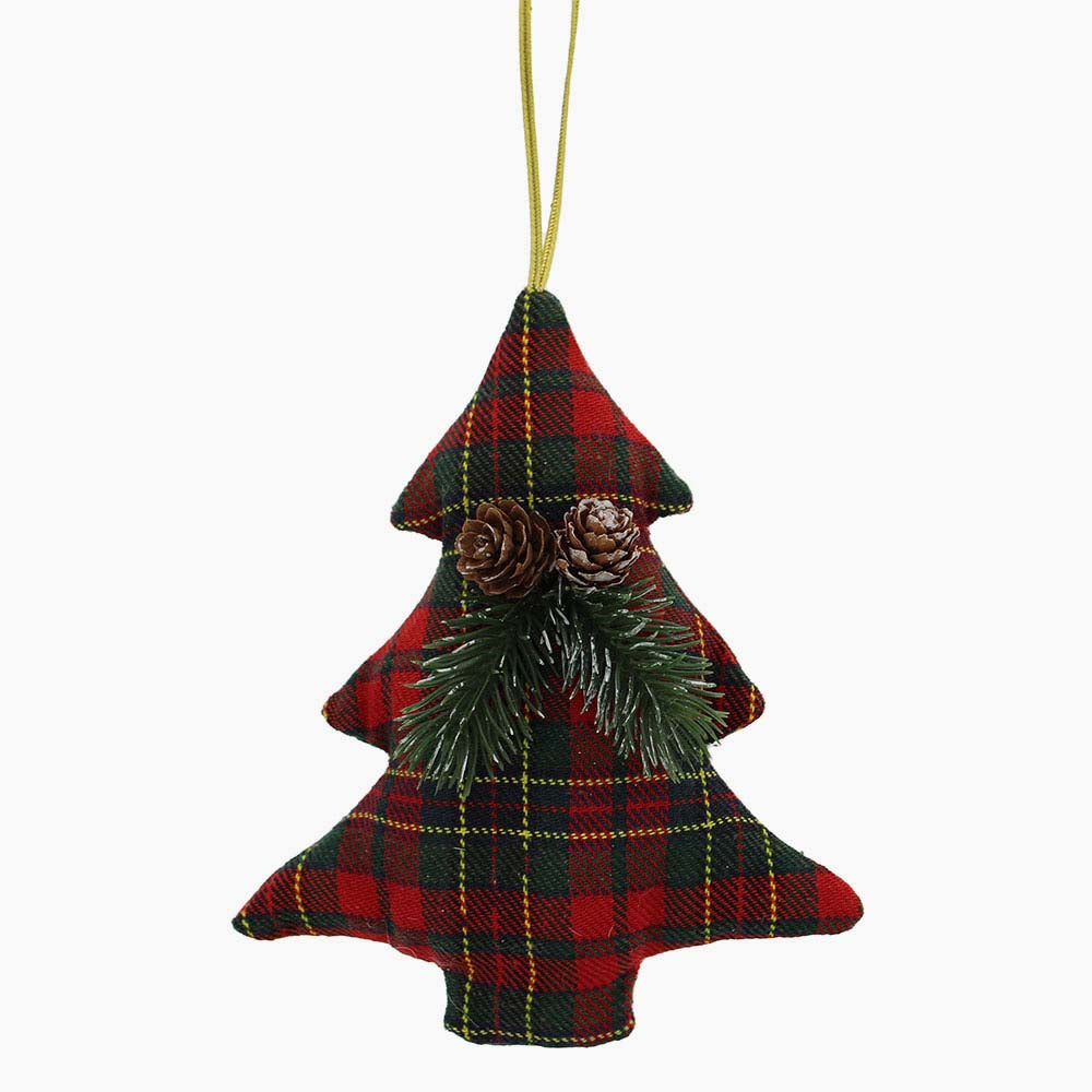 Tartan Tree Shatter Proof Bauble - C Green Red Tartan Fabric Tree Bauble 16CM Accessories Sterling Home 1