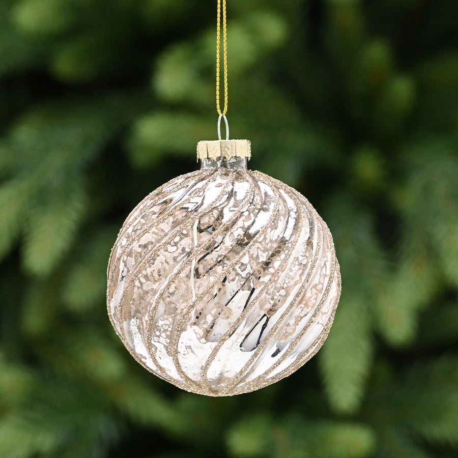 Antique Champagne Gold Glass Bauble - I Antique Champagne Spiral Glass Bauble 8CM Accessories Sterling Home 1