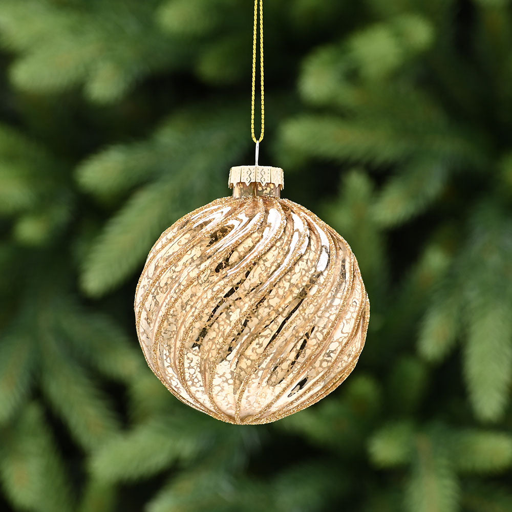 Spiral Antique Gold Glass Bauble - I Antique Gold Spiral Glass Bauble 8CM Accessories Sterling Home 1