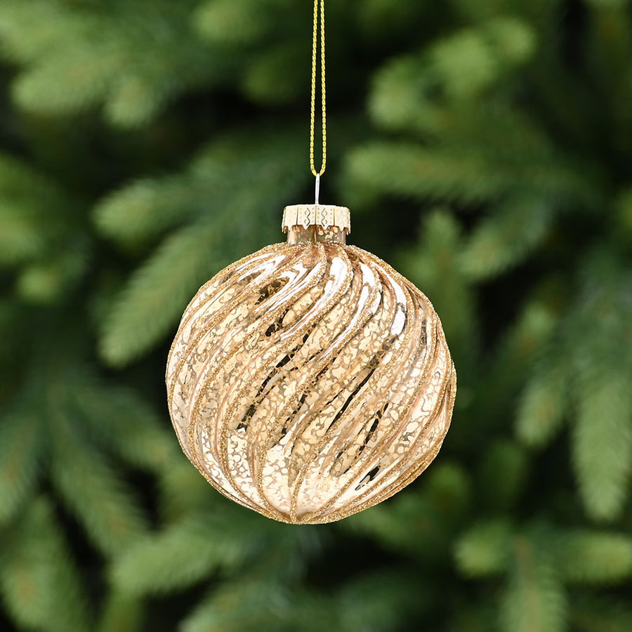 Spiral Antique Gold Glass Bauble - I Antique Gold Spiral Glass Bauble 8CM Accessories Sterling Home 1