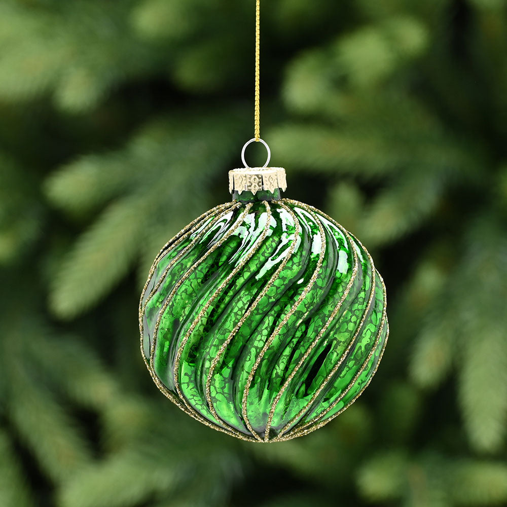 Antique Green Glass Bauble - C Antique Green Spiral Glass Buble 8CM Accessories Sterling Home 1