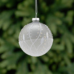 Glitter Striped Grey Glass Bauble - L Grey Glitter Silver Lines Glass Bauble 8CM Accessories Sterling Home 1