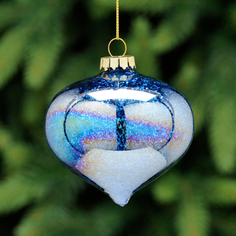 Iridescent & Glitter Onion Glass Bauble - L Iridescent Glitter Onion Glass Bauble 8CM Accessories Sterling Home 1