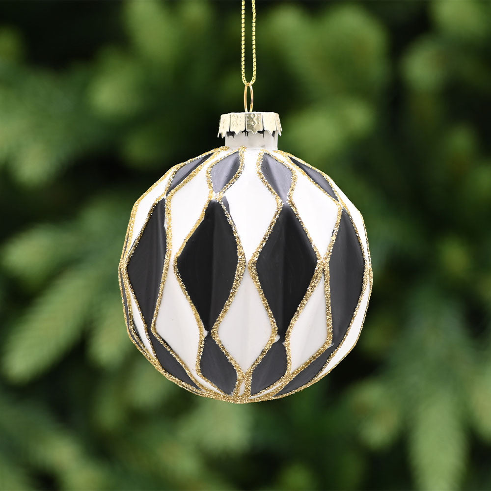 Hexagon Black White Glass Bauble - I Black White Hexagon Bauble 8CM Accessories Sterling Home 1