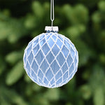 Diamond Silver Blue Glass Bauble - L Blue Glass Bauble Silver Diamond Lines 8CM Accessories Sterling Home 1