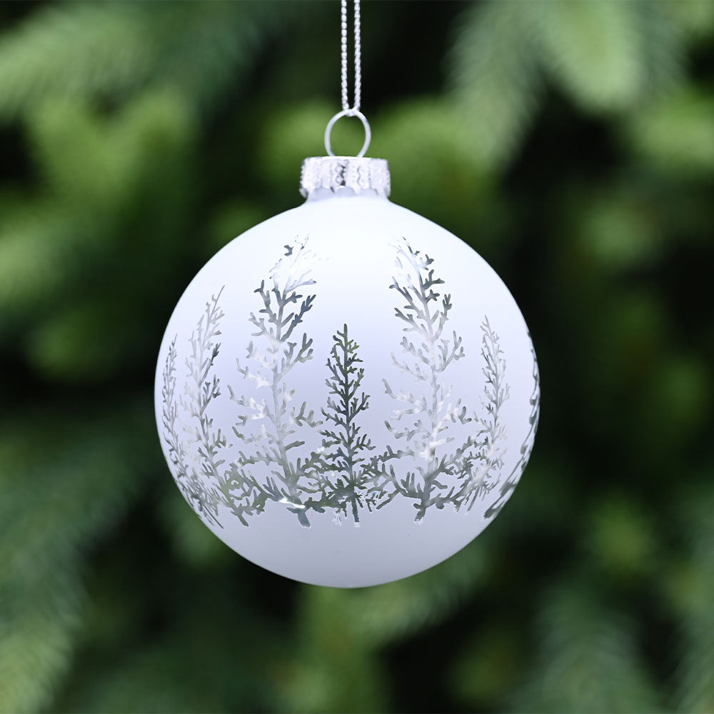 Forest Scene Silver Glass Bauble - S Silver Forest Scene Glass Bauble 8CM Accessories Sterling Home 1