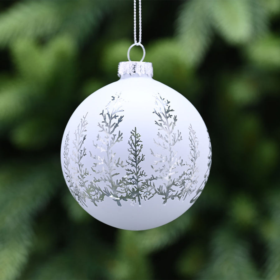 Forest Scene Silver Glass Bauble - S Silver Forest Scene Glass Bauble 8CM Accessories Sterling Home 1