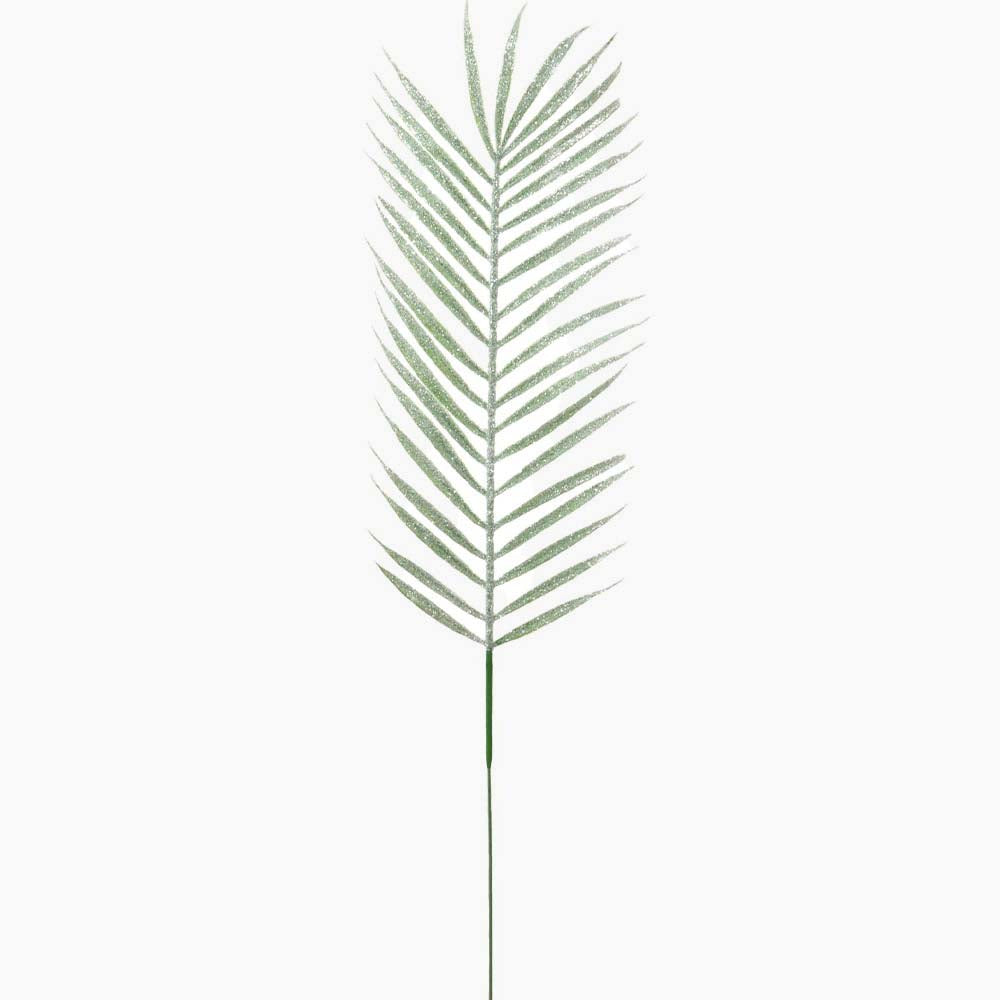 Glittered Palm Leaf Green Artificial Flower - S Glittered Palm Leaf Stem 56CM Accessories Sterling Home 1
