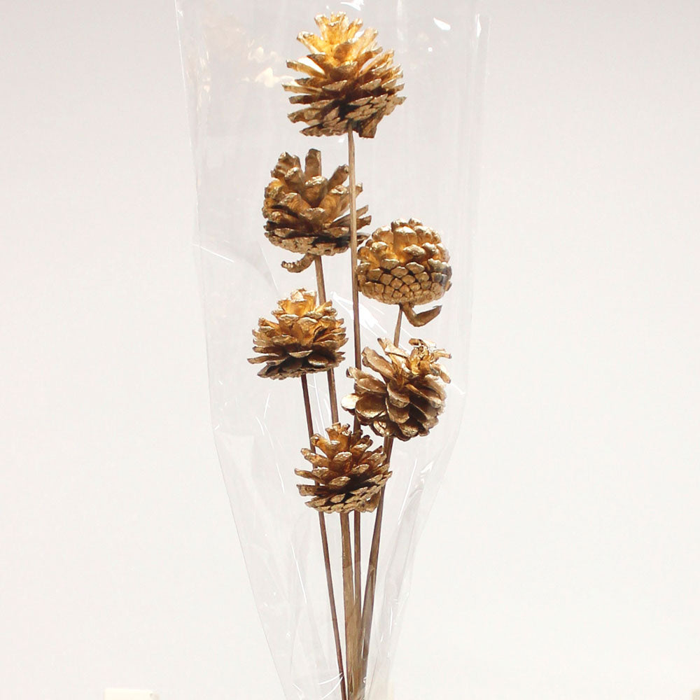 Sleeved Gold Pinecone Artificial Flower Bunch - I Sleeved Bunch Pine Cone Stems Gold Accessories Sterling Home 1