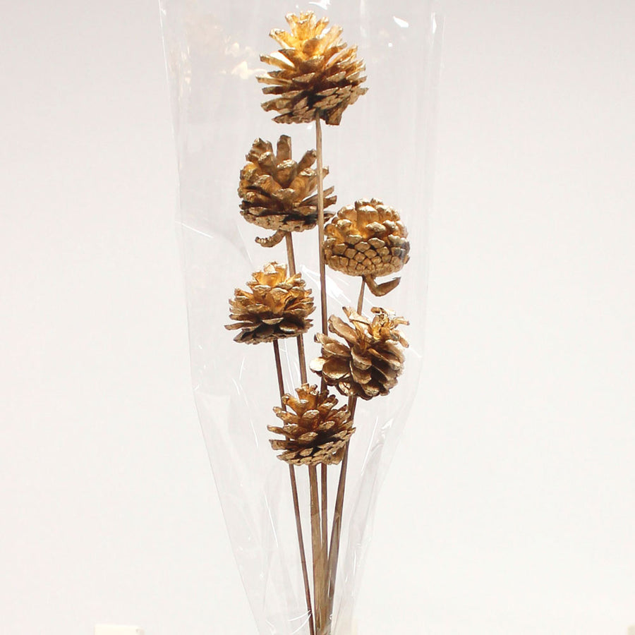 Sleeved Gold Pinecone Artificial Flower Bunch - I Sleeved Bunch Pine Cone Stems Gold Accessories Sterling Home 1