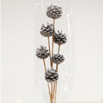 Sleeved Silver Pinecone Artificial Flower Bunch - L Sleeved Bunch Pine Cone Stems Silver Accessories Sterling Home 1