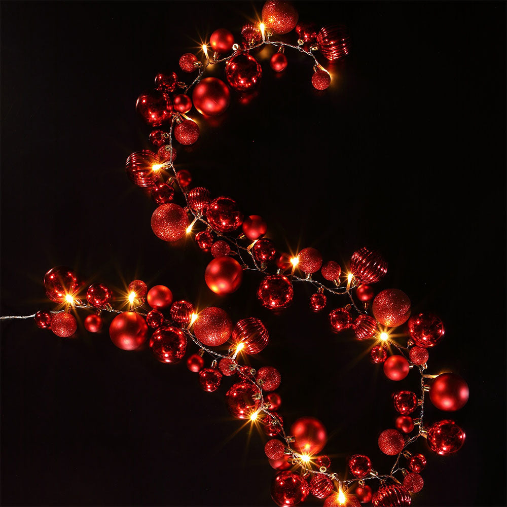 Cluster Battery Operated LED Red Bauble Garland - Red Bauble Cluster Garland BO Accessories Sterling Home 1