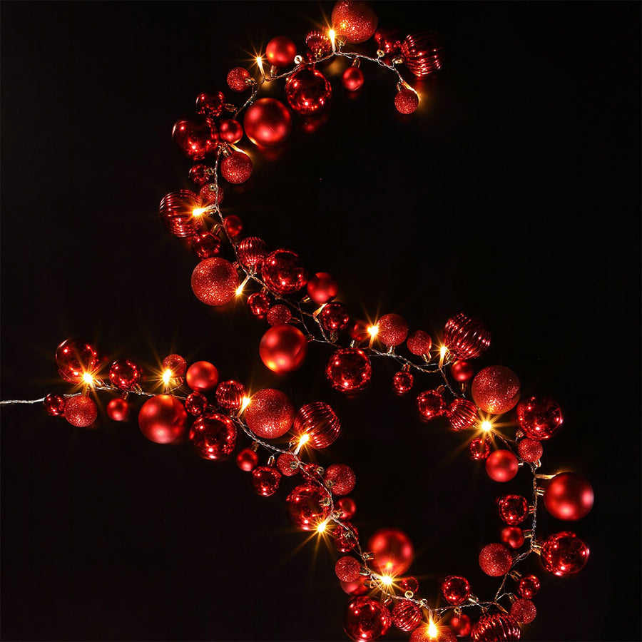 Cluster Battery Operated LED Red Bauble Garland - Red Bauble Cluster Garland BO Accessories Sterling Home 1
