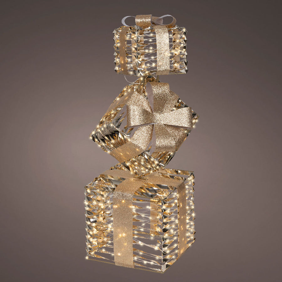 Micro LED Gold Stacking Presents - Micro LED Stacking Presents Gold 73CM Accessories Sterling Home 1