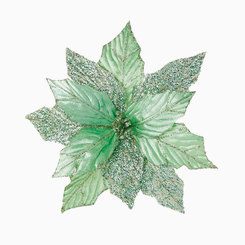 Glitter Poinsettia Green Artificial Flower Clip - S Glitter Poinsettia Clip Green 30CM Accessories Sterling Home 1