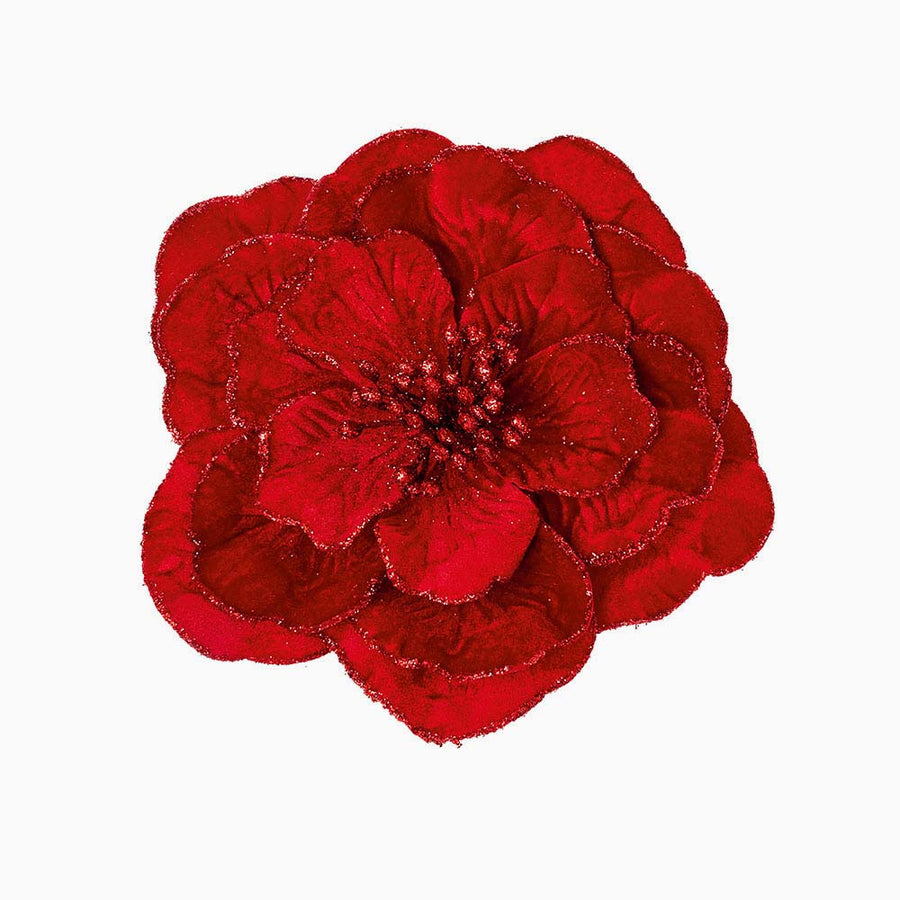 Glitter Dahlia Red & Gold Artificial Flower Clip - C Velvet Dahlia Glitter Edge Clip Red Gold 24CM Accessories Sterling Home 1