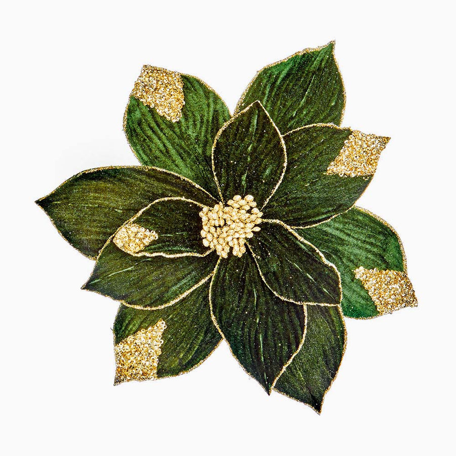 Sequins Poinsettia Green Artificial Flower Clip - C Sequins Velvet Poinsettia Clip Green 29CM Accessories Sterling Home 1