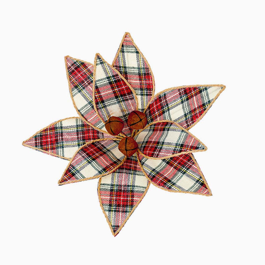 Tartan Poinsettia Red Artificial Flower Clip - C Tartan Poinsettia Clip Red 30CM Accessories Sterling Home 1