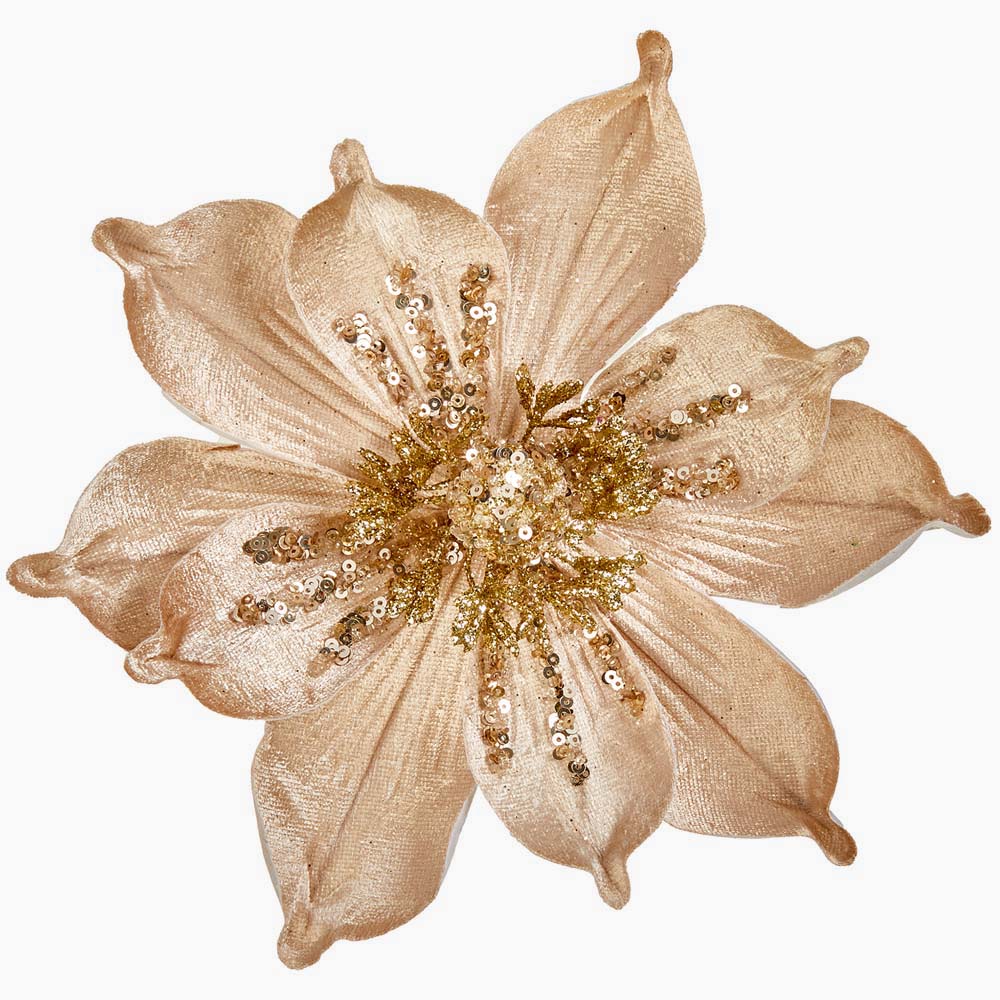 Magnolia Champange Gold Artificial Flower Clip - I Velvet Magnolia Clip Champ Gold 24CM Accessories Sterling Home 1