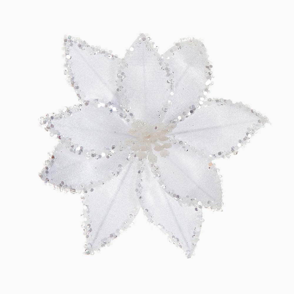 Beaded Poinsettia White Artificial Flower Clip - L Beaded Poinsettia Clip White 20CM Accessories Sterling Home 1