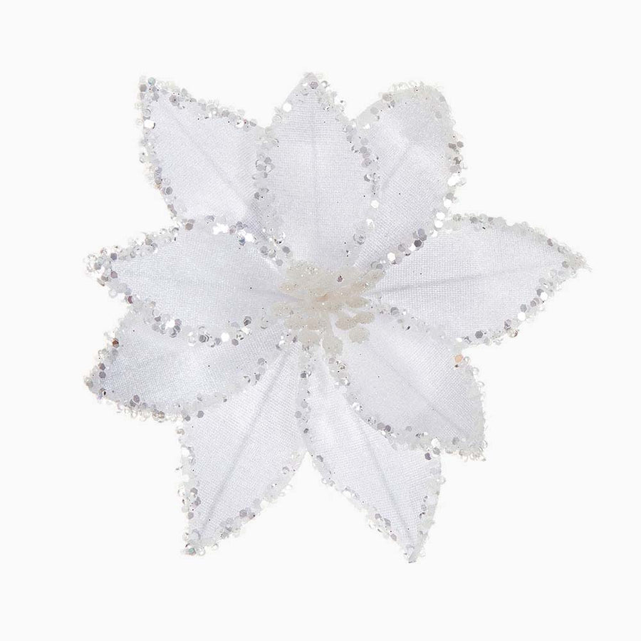 Beaded Poinsettia White Artificial Flower Clip - L Beaded Poinsettia Clip White 20CM Accessories Sterling Home 1