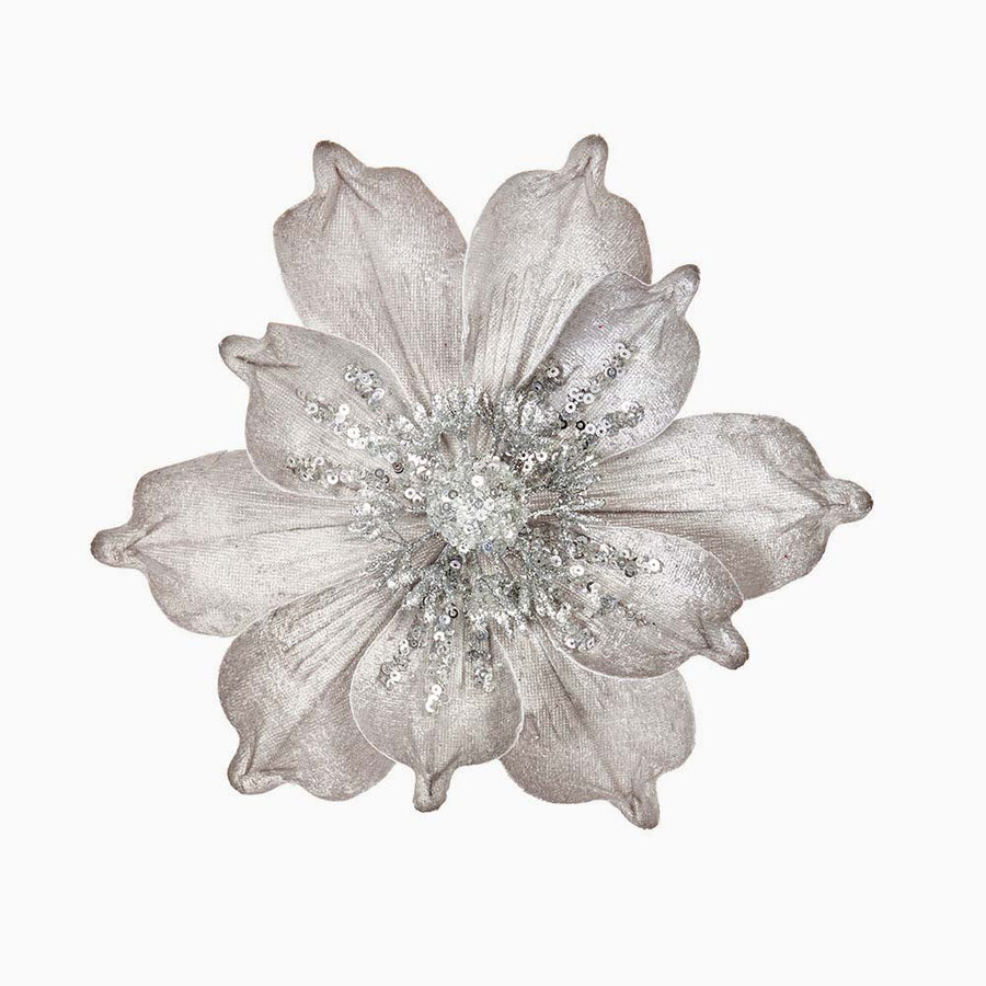 Magnolia Silver Artificial Flower Clip - L Velvet Magnolia Clip Silver 24CM Accessories Sterling Home 1
