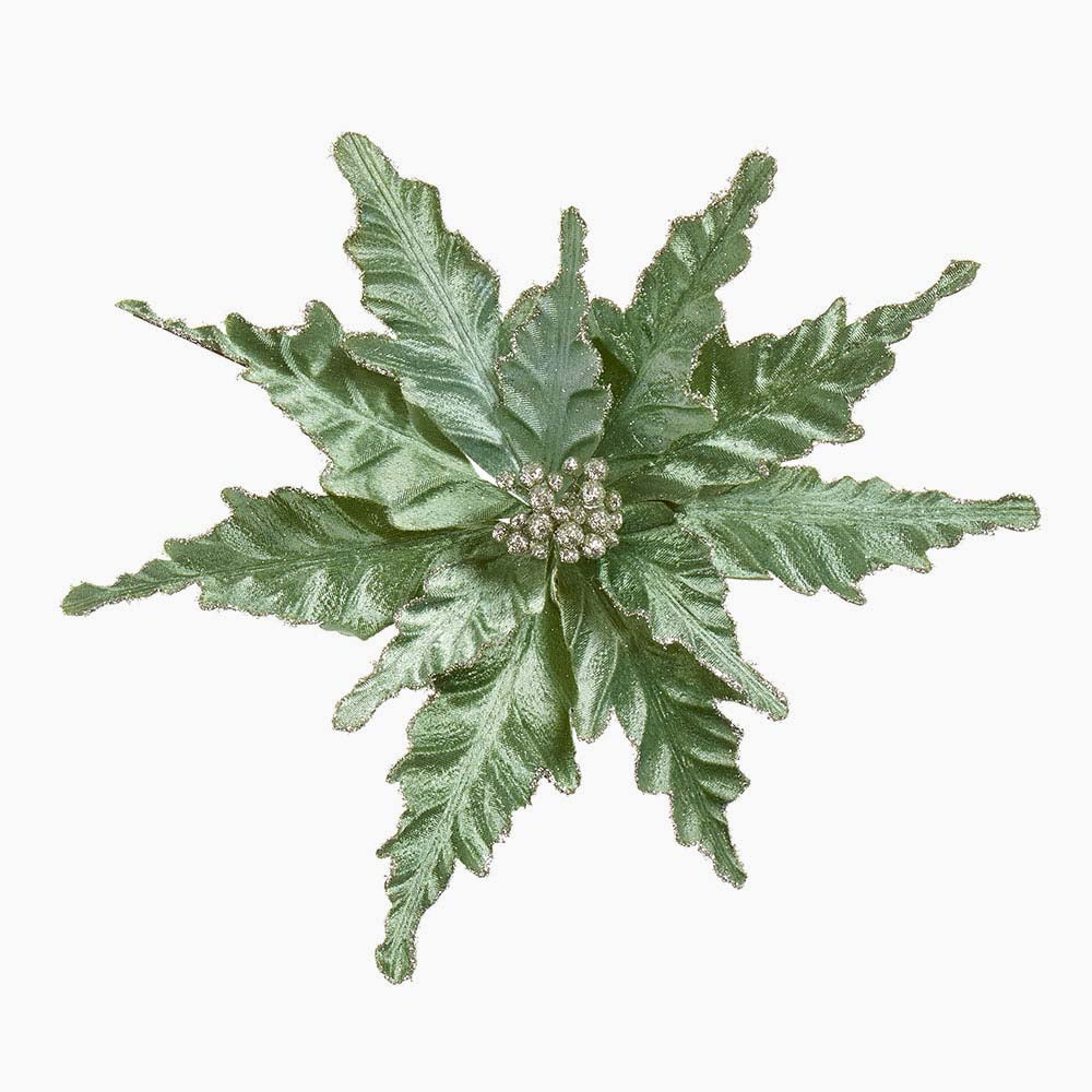 Velvet Poinsettia Green Artificial Flower Clip - S Velour Poinsettia Clip Green 30CM Accessories Sterling Home 1