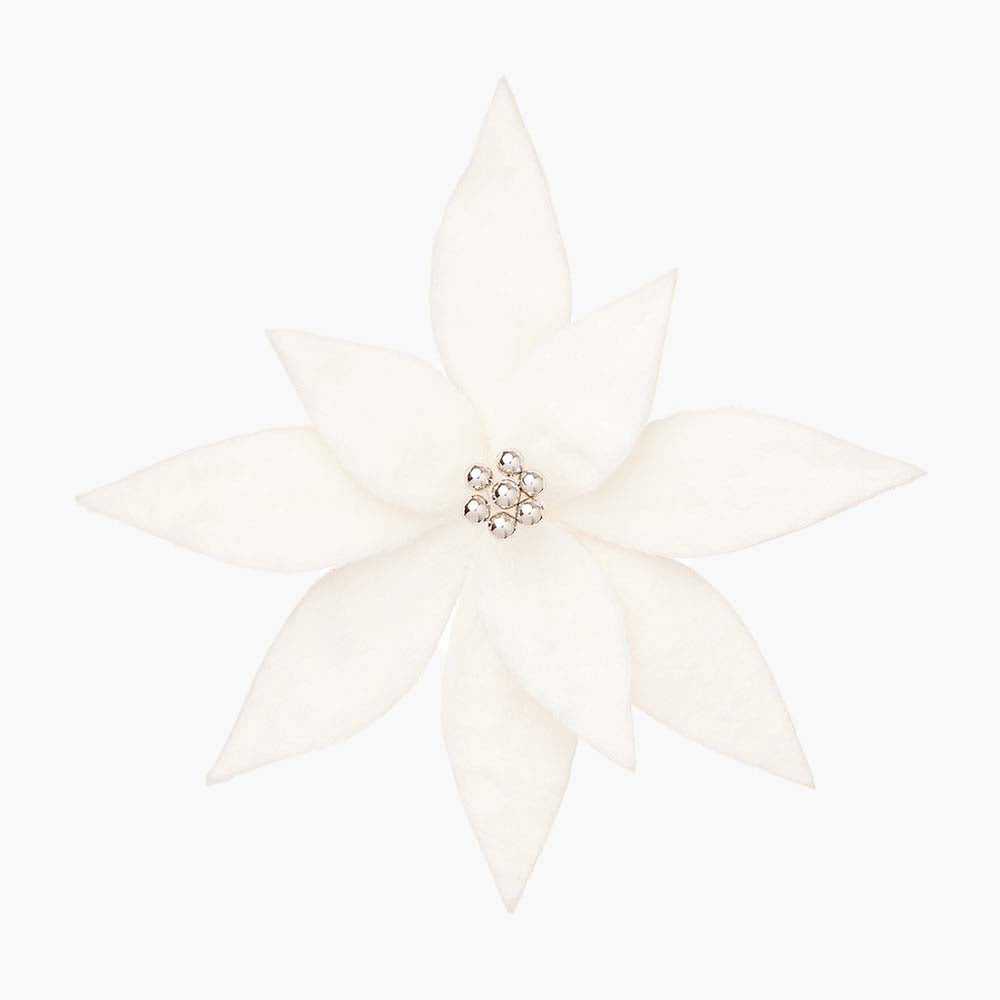 Fluffy Poinsettia White Artificial Flower Clip - Fluffy White Poinsettia With Clip 32CM Accessories Sterling Home 1