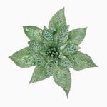 Velvet Poinsettia Green Artificial Flower Clip - S Glitter Poinsettia Clip Green 22CM Accessories Sterling Home 1