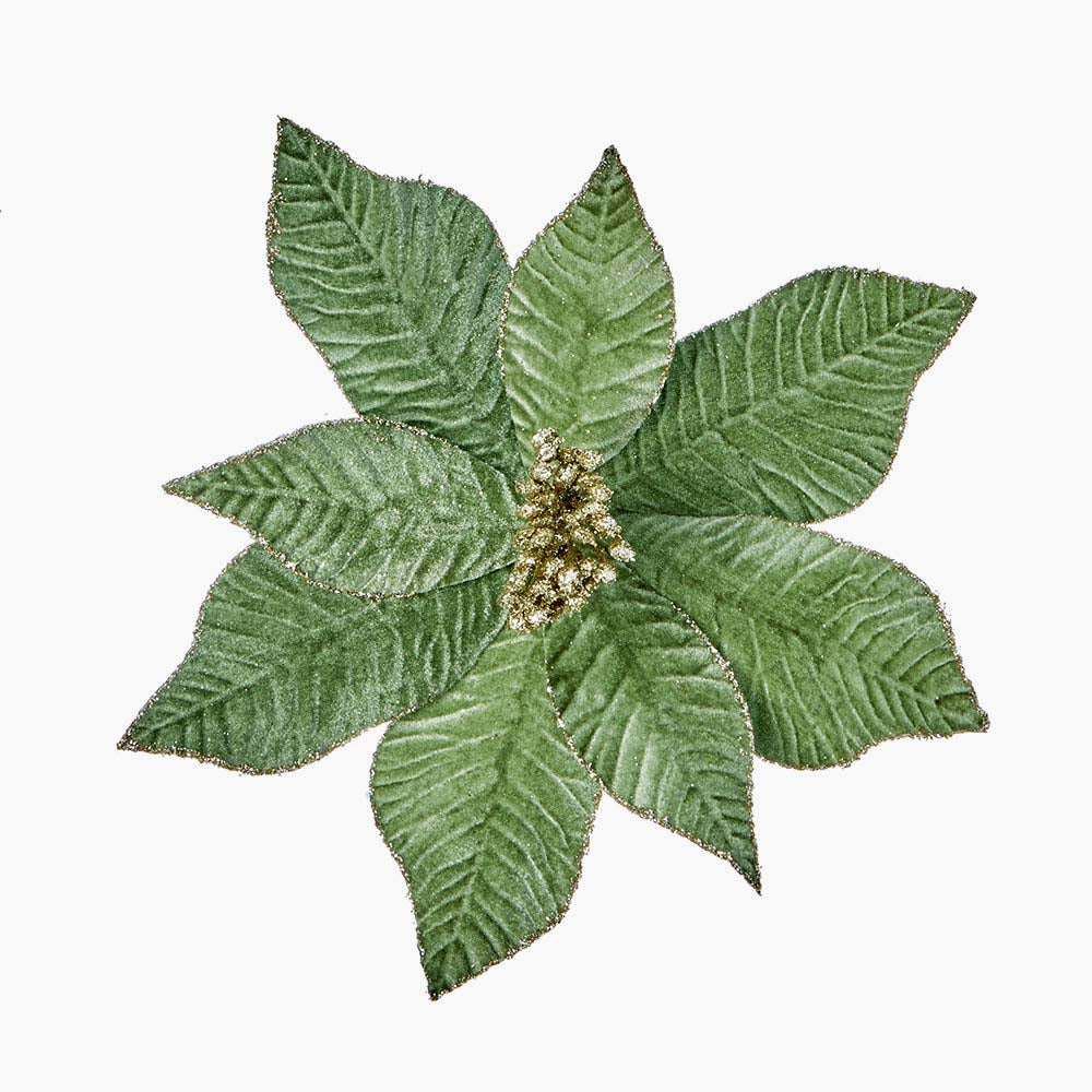 Velvet Poinsettia Light Green Artificial Flower Clip - S Velvet Poinsettia Flower Clip Sage 25CM Accessories Sterling Home 1