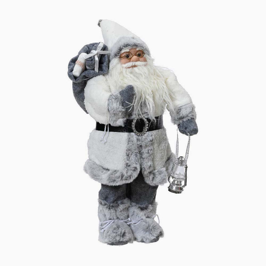 Small White Santa With Silver Lantern - L Santa With White Coat And Silver Lantern 30CM Accessories Sterling Home 1