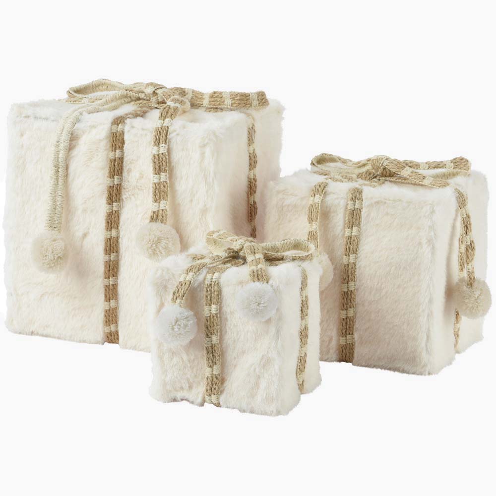 Pom Pom white Giftbox - S White Pom Pom Giftbox Decoration 21CM S# Accessories Sterling Home 1