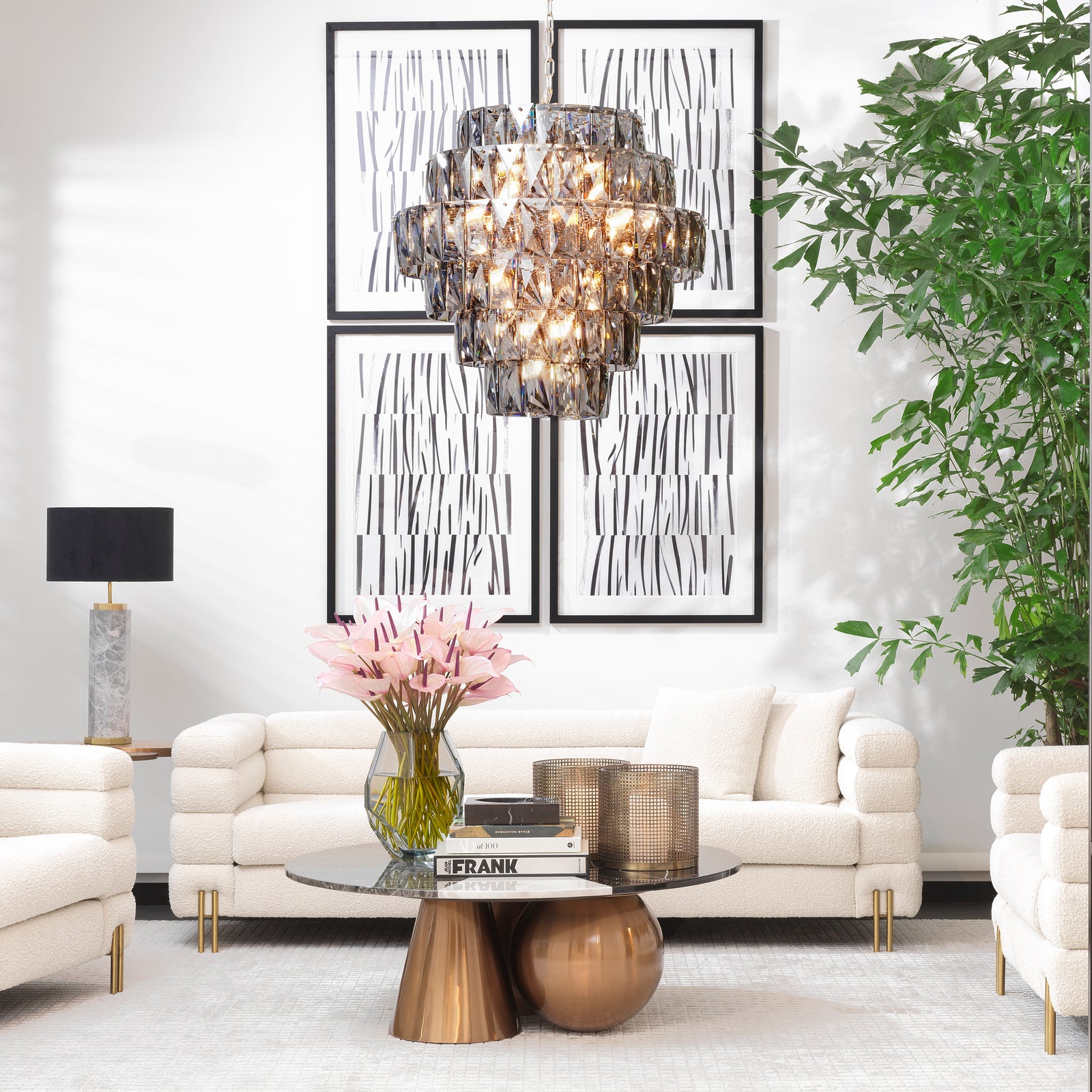 Eichholtz York 3 Seater Sofa Boucle Cream With Brushed Brass Legs - 3 Seater Sofa Boucle Cream 3 Seater Sofas Sterling Home 9