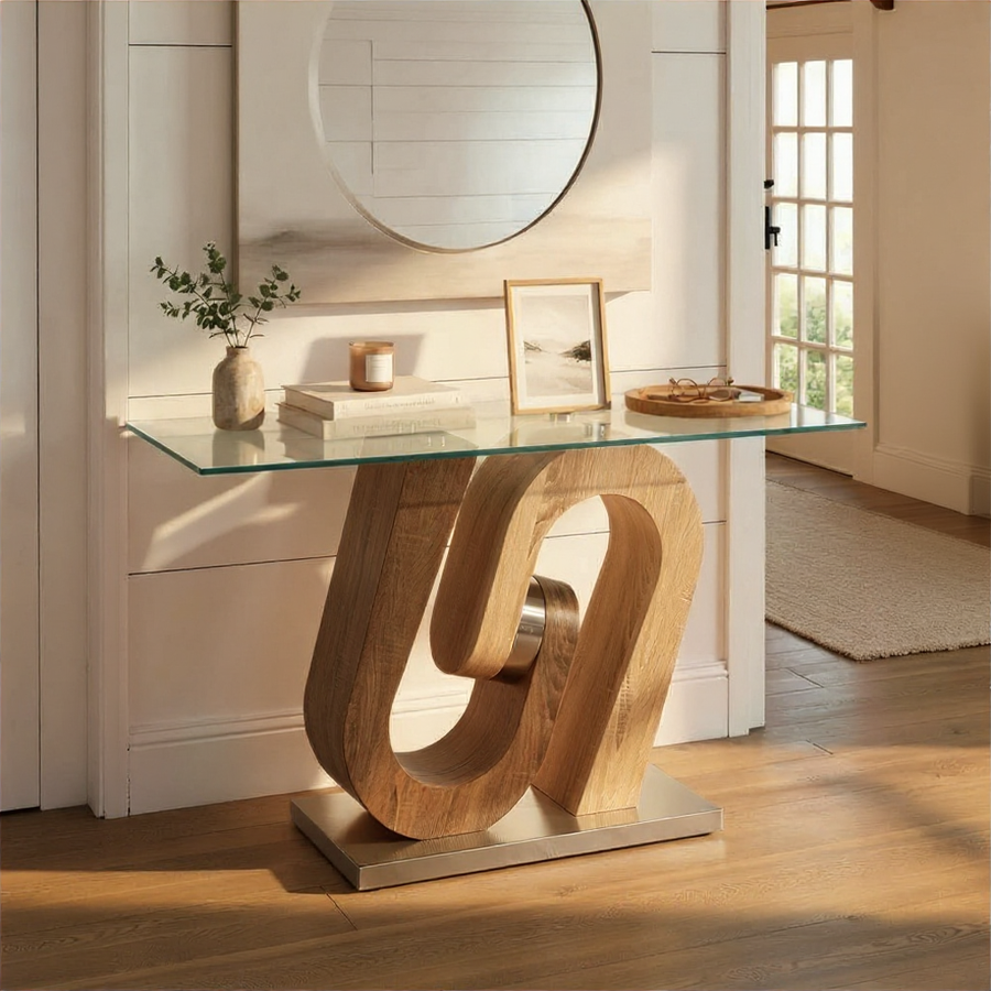 Atlas Sofa Table - Sofa Table Walnut/Stainless Steel/Clear Glass Sterling Home 2