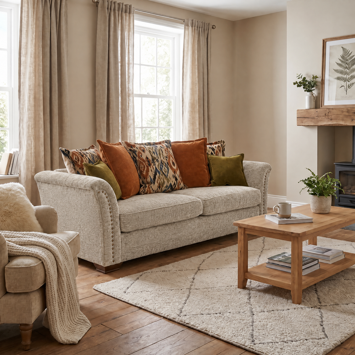 Burton 4 Seater Sofa - Grand Sofa Grade C — 4868 : Alabaster Chadbury Velvet Plain, gallery image 1