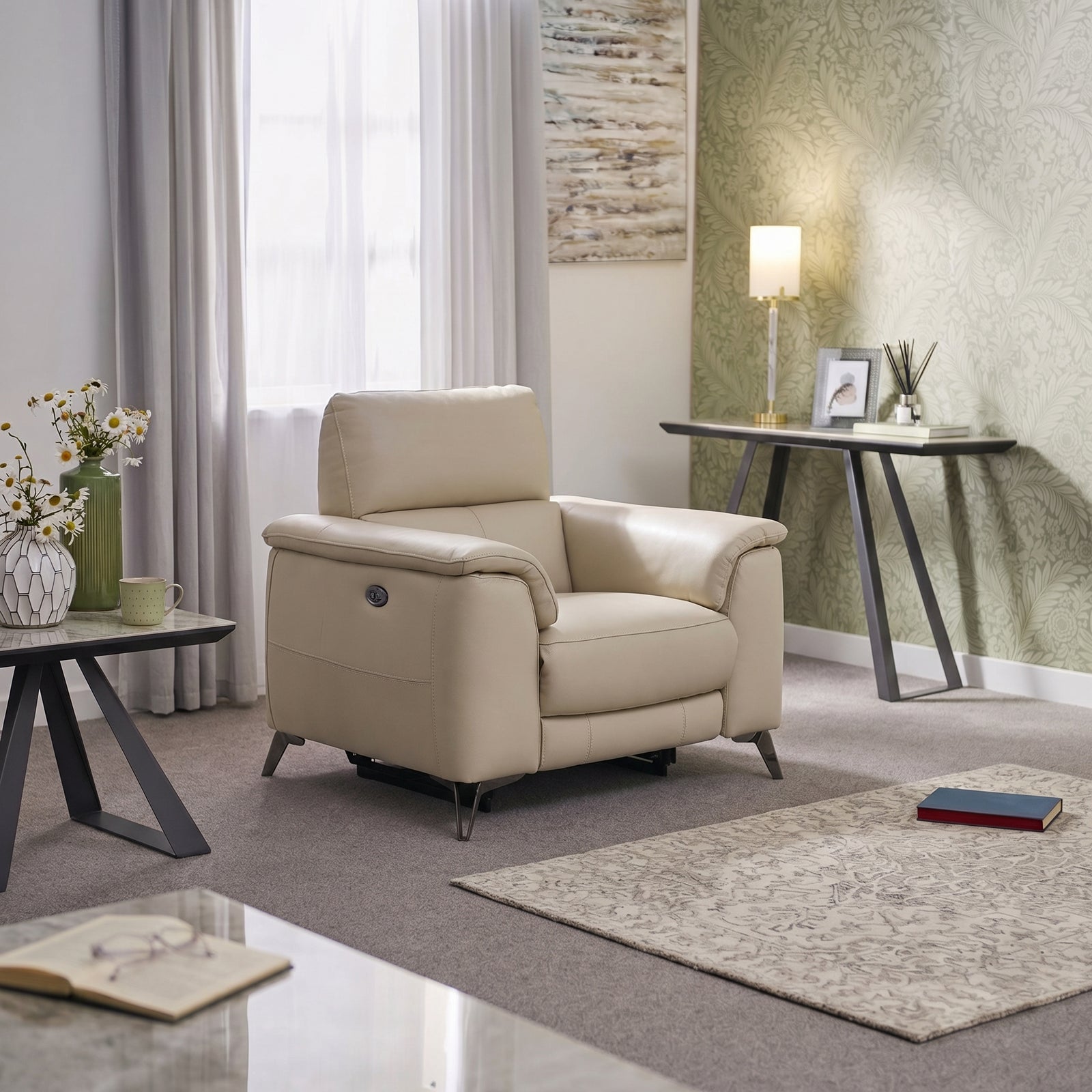 Allegra Recliner Armchair - Power Recliner Armchair with Power Headrest Fabric - Power with Power Headrest & USB Sterling Home 2