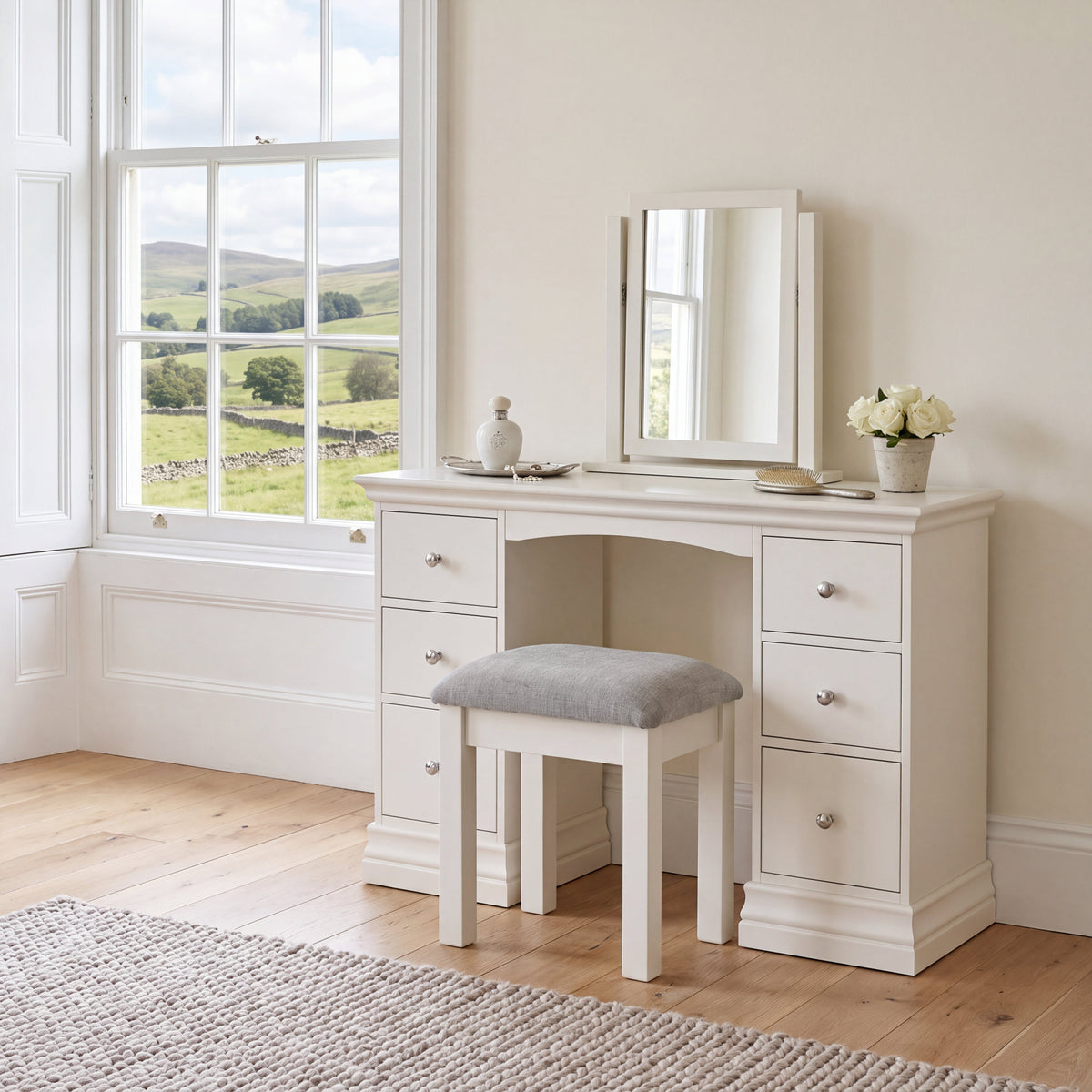 Aria White Double Pedestal Dressing Table - Dressing Table Double Pedestal Coconut Milk Dressing Tables Sterling Home 2