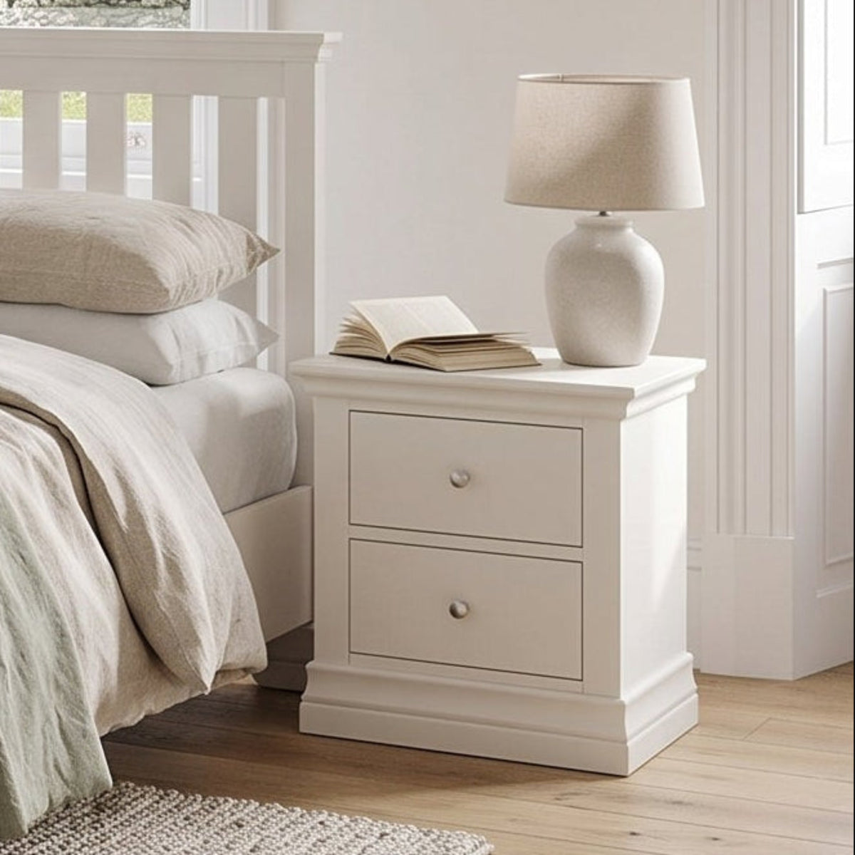 Aria White 2 Drawer Bedside - Bedside 2 Drawer Coconut Milk Bedside Tables Sterling Home 2