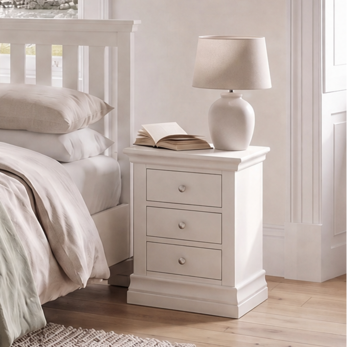 Aria White 3 Drawer Bedside - Bedside 3 Drawer Coconut Milk Bedside Tables Sterling Home 2