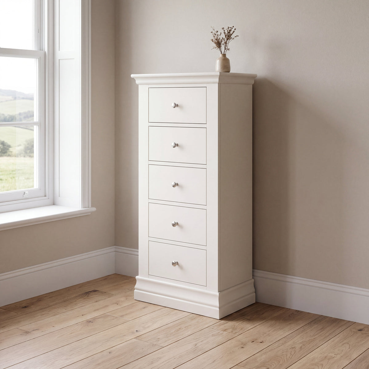 Aria White 5 Drawer Tallboy - 5 Drawer Tallboy Coconut Milk Chests of Drawers Sterling Home 2