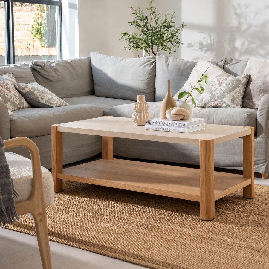 Axis Coffee Table - Coffee Table Travertine Effect / Oak