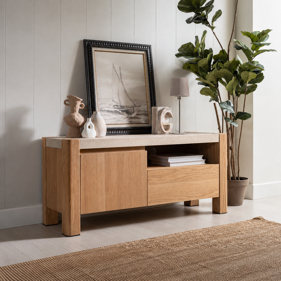 Axis TV Unit - TV Unit Travertine Effect / Oak Sterling Home 2