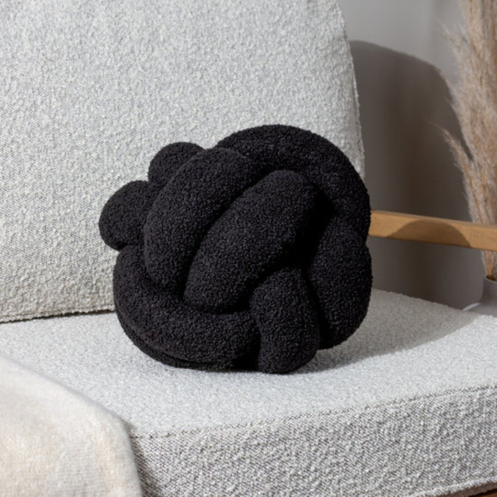 SALE Boucle Knot Fleece Cushion Black Sterling Home 1
