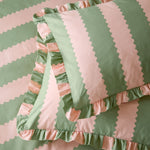 Birdie Stripe Ruffle Pillowcase Pair - SALE Birdie Stripe Ruffle Pillowcase Pair Pink/Green Sterling Home 1
