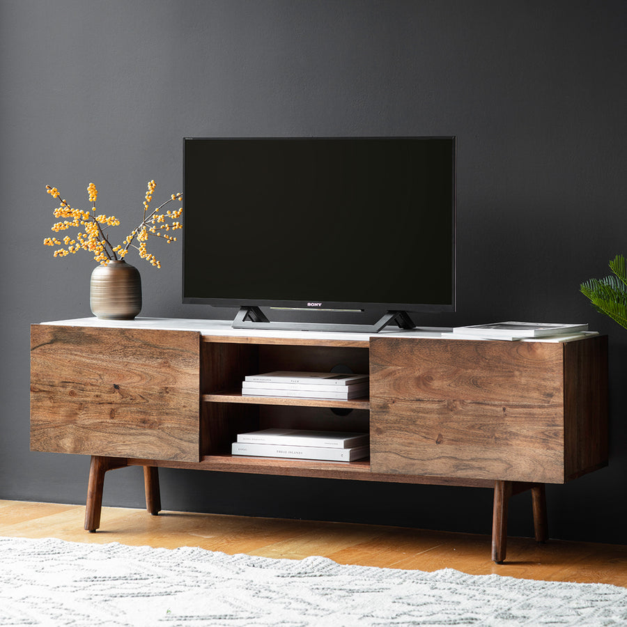Barcelona Media Cabinet - Media Cabinet Dark Wood / Marble Sterling Home 2