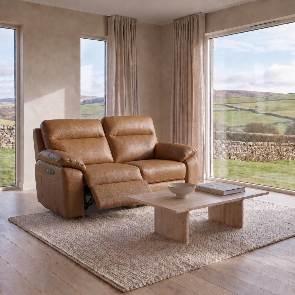 Nicoletti Vivaldi 2 Seater Recliner Sofa - 2 Seater Double Power Recliner CK Botero - Power Recliner with USB-C — Botero 2151 Cuoio, gallery image 1